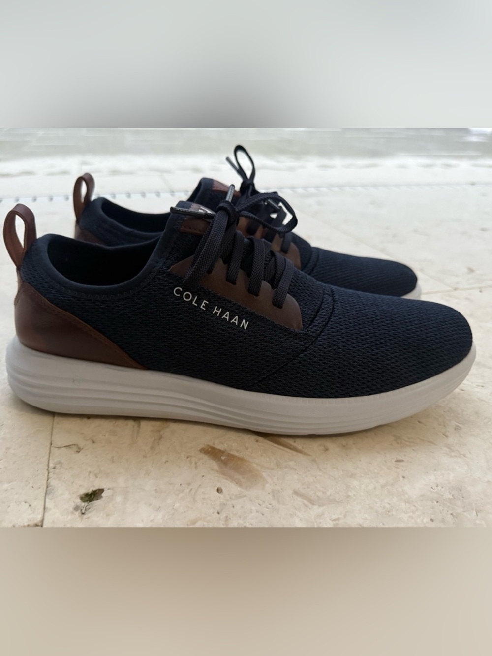 Cole Haan Men’s Navy Brown Knit Lace Up Sneakers Casual Shoes 10.5